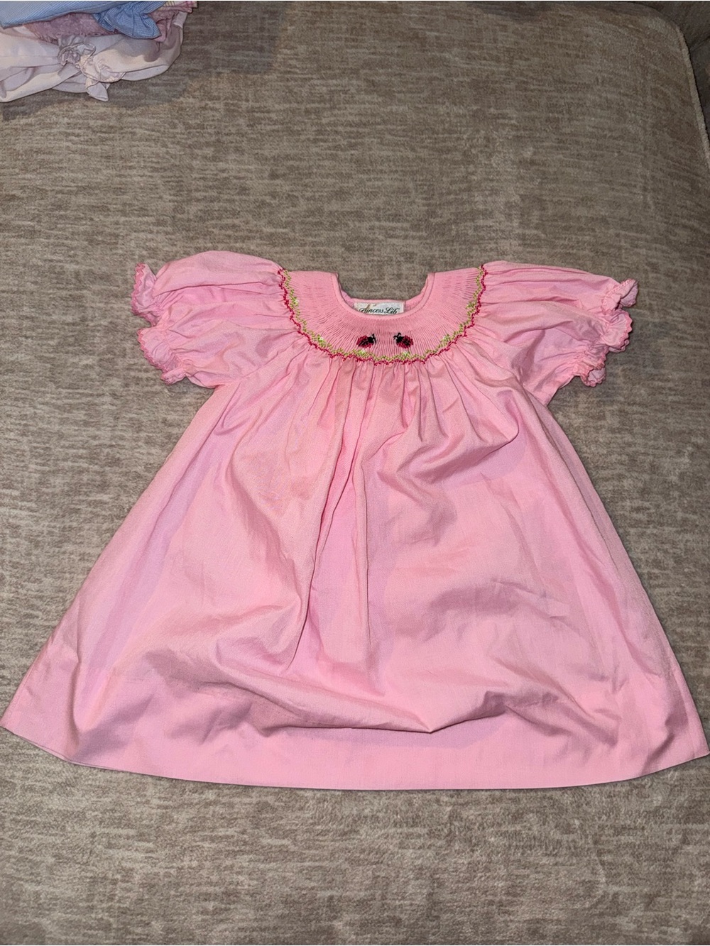 Pink Smocked Puff-Sleeve Girls' Formal Dress